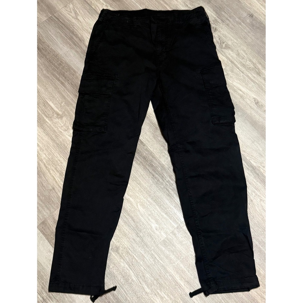 American Eagle Mens Flex Cargo Pants Black 30x32 Straight Leg Drawstring Hem